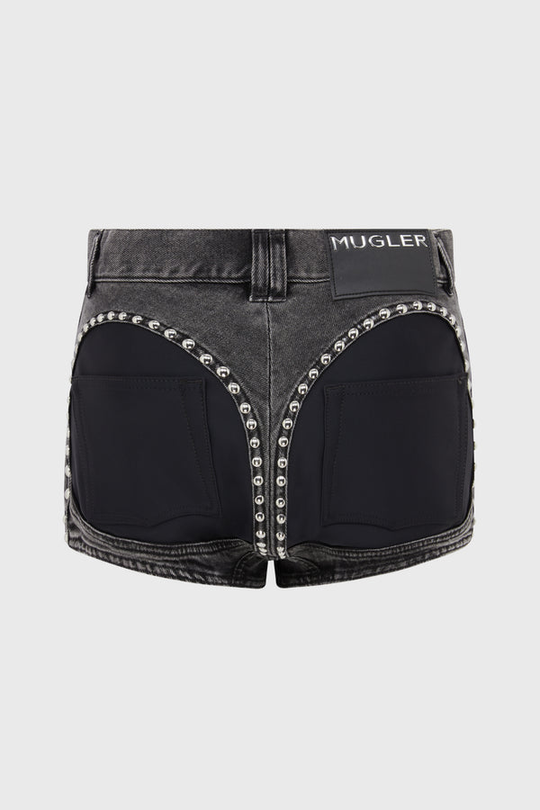 DENIM STUDDED SHORTS