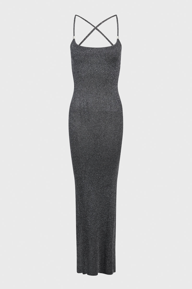 SILVER BLACK KNITTED LONG DRESS