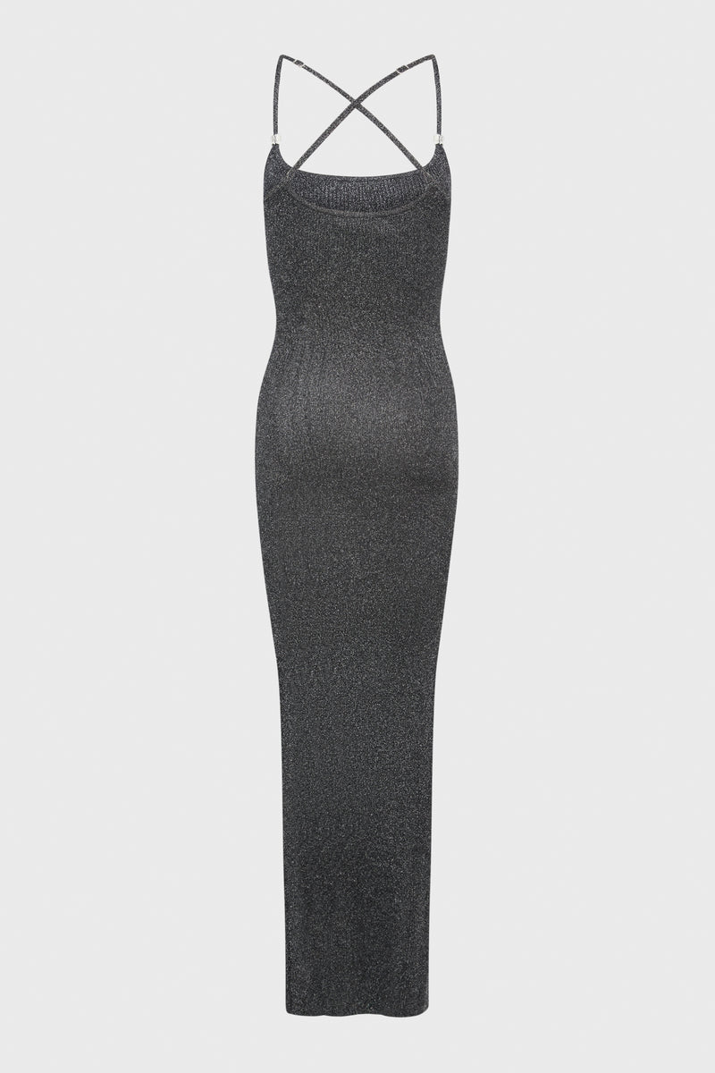 SILVER BLACK KNITTED LONG DRESS