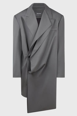 GREY ASYMMETRIC DOUBLE LAPEL BLAZER