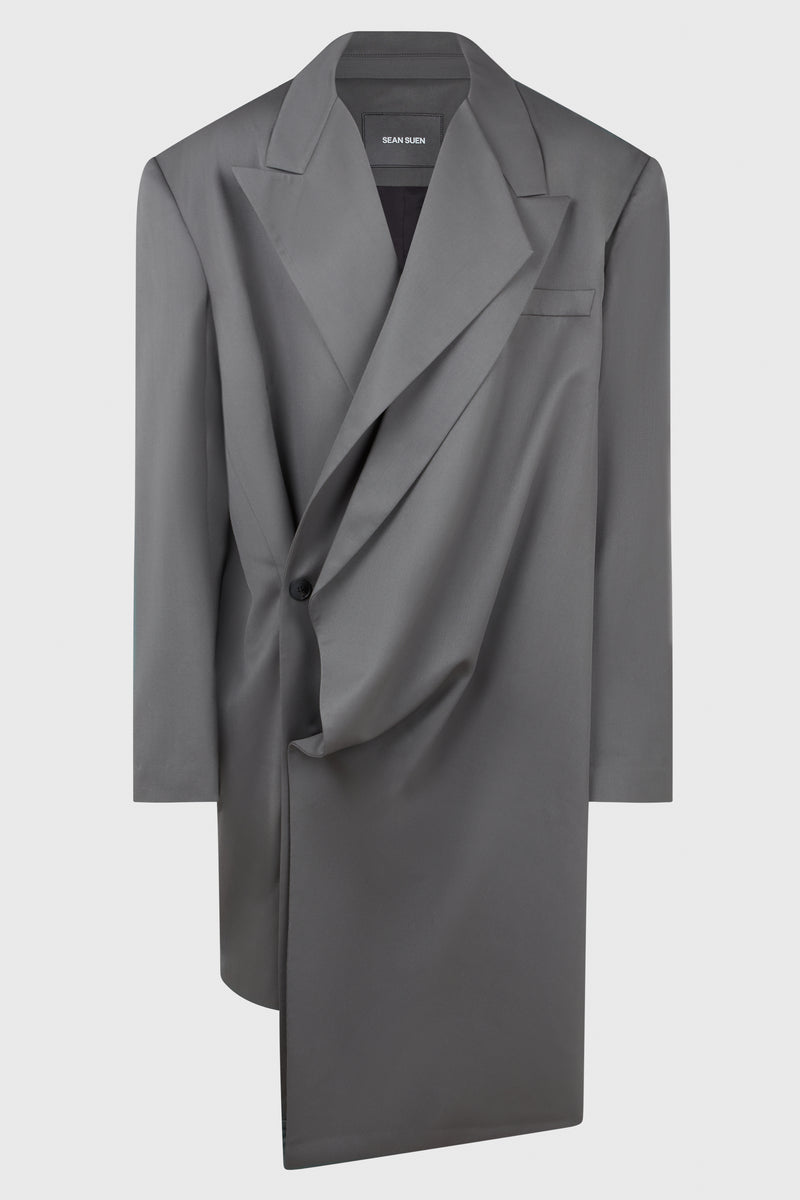 GREY ASYMMETRIC DOUBLE LAPEL BLAZER