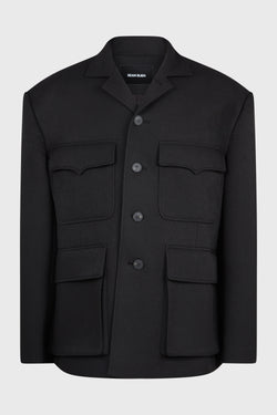 BLACK OVERSIZED STAND COLLAR JACKET