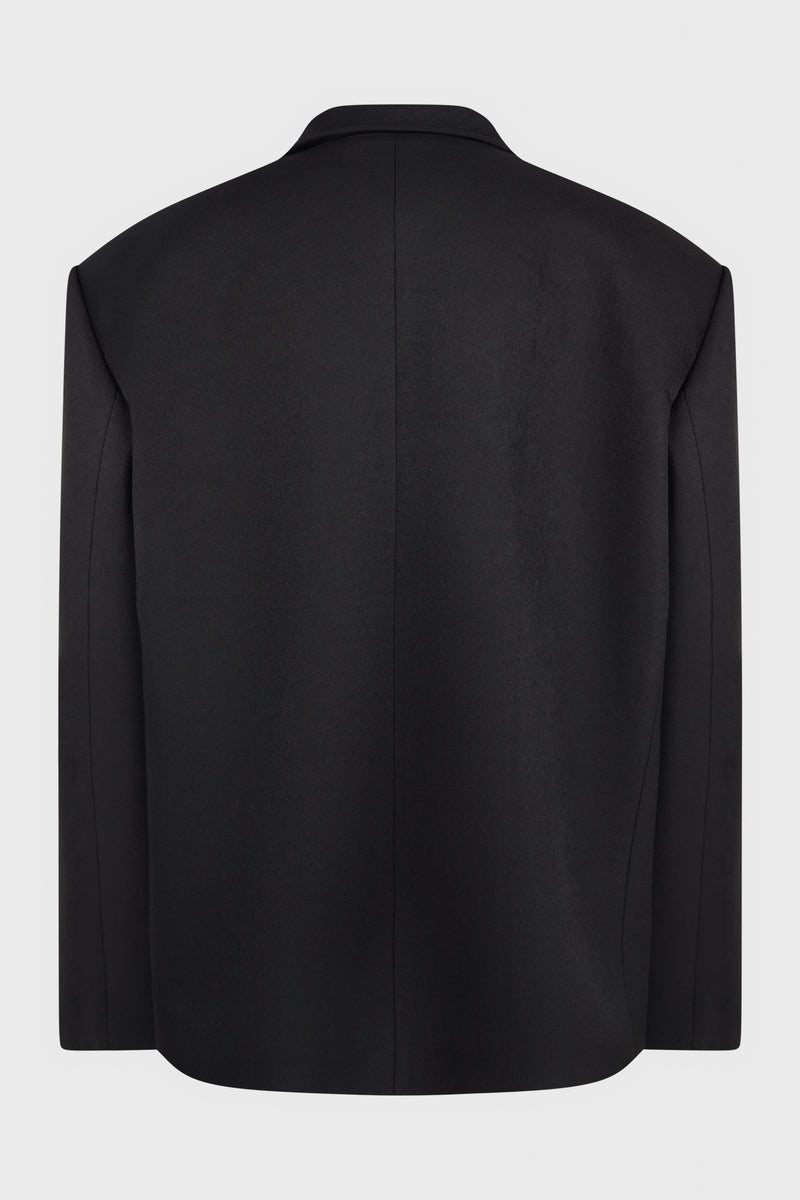 BLACK OVERSIZED STAND COLLAR JACKET