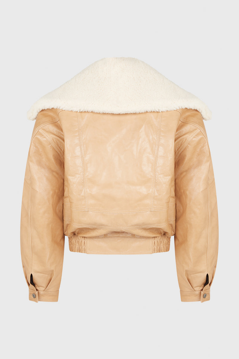 KHAKI SHEEPSKIN BOMBER JACKET