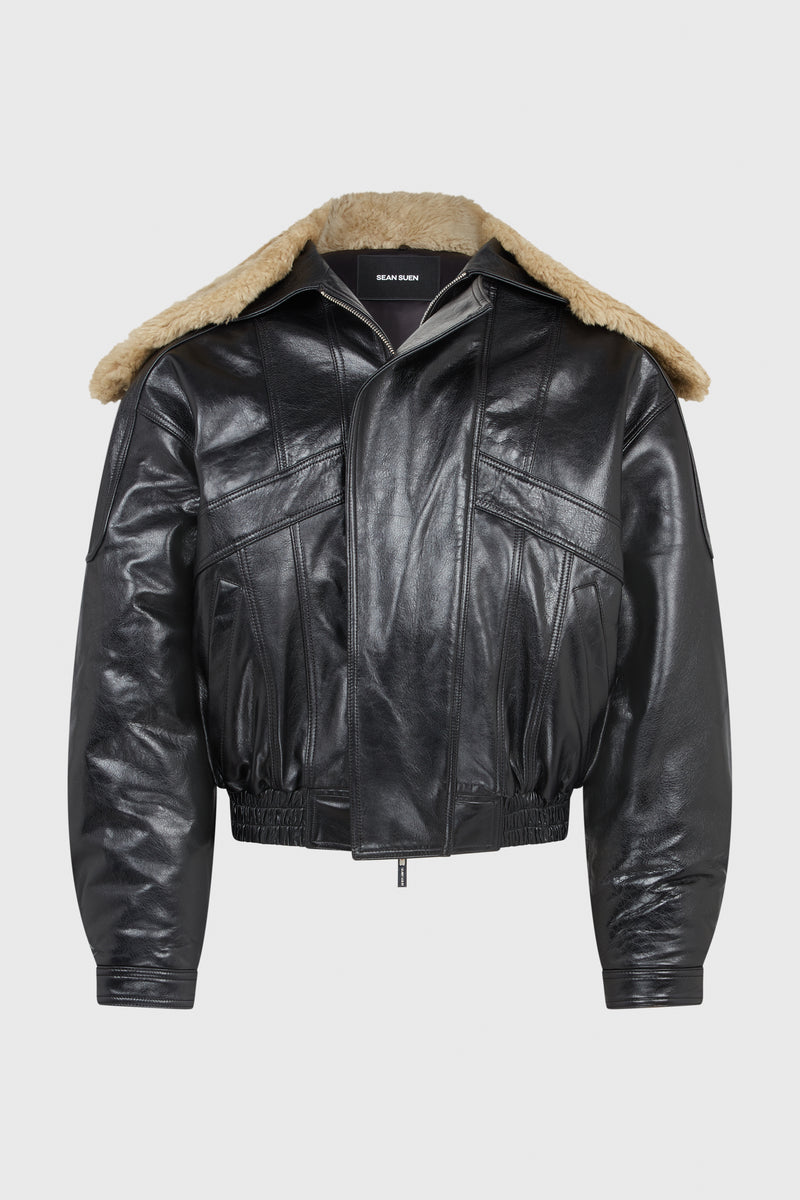 BLACK SHEEPSKIN BOMBER JACKET