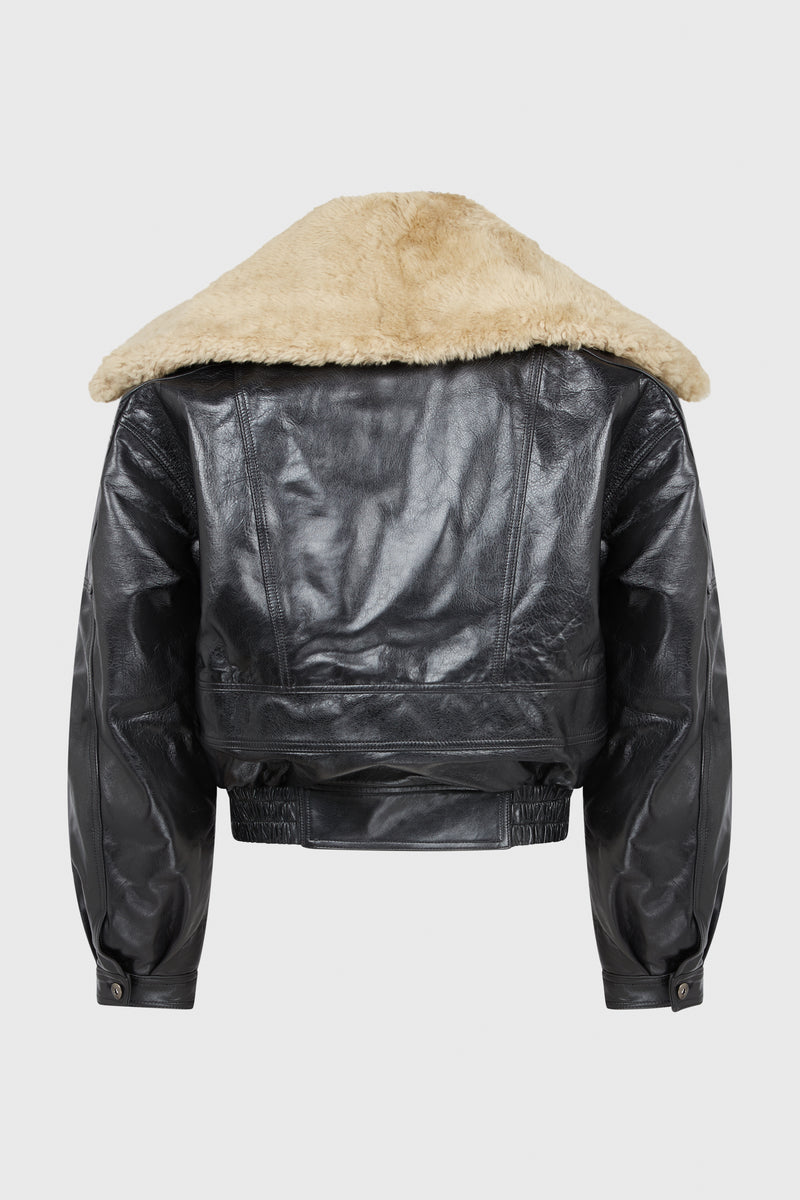 BLACK SHEEPSKIN BOMBER JACKET