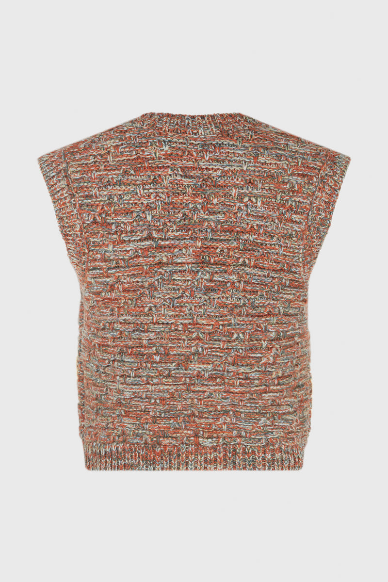 ORANGE MOTLEY VNECK KNIT VEST