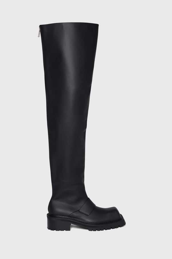 BLACK CALFSKIN THIGH HIGH BOOTS