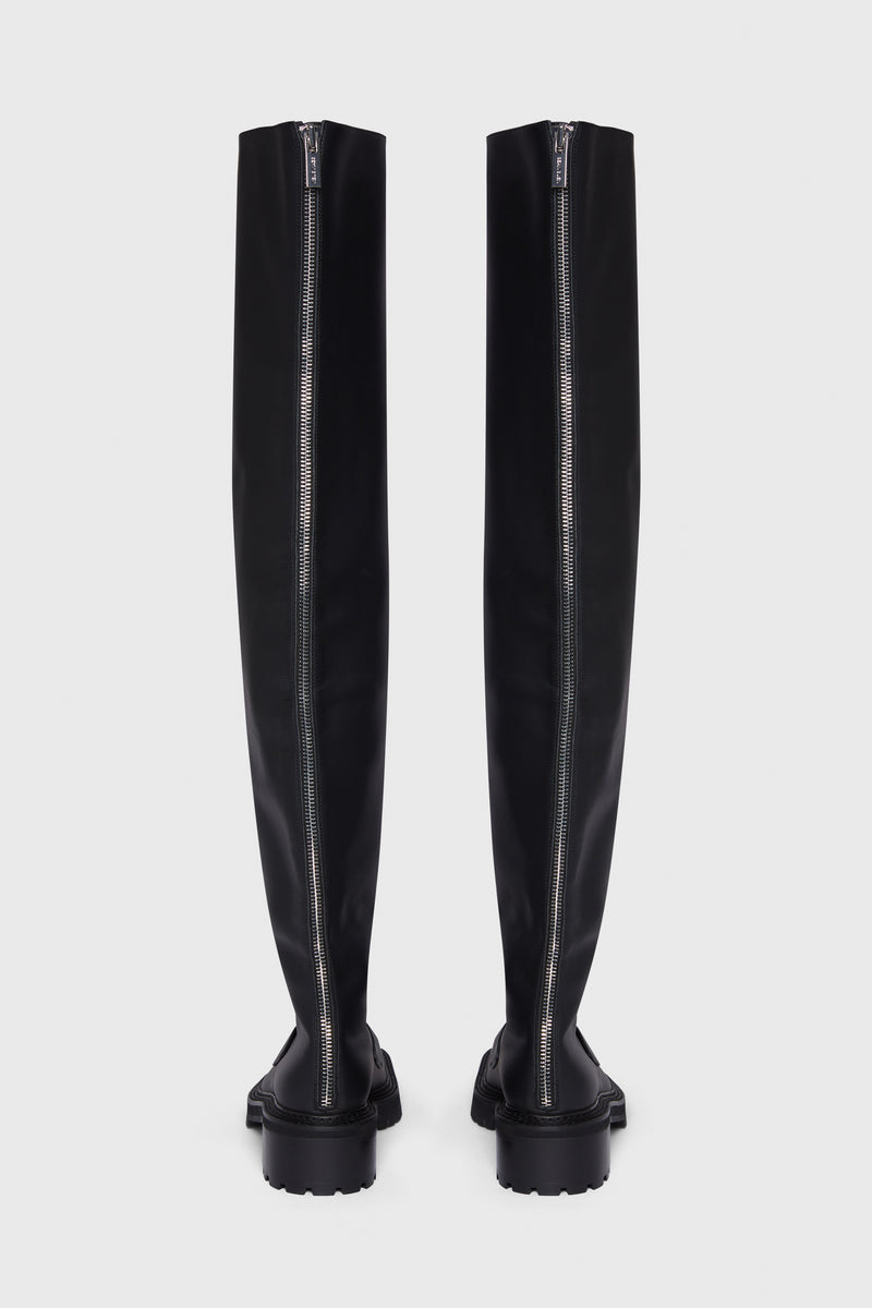 BLACK CALFSKIN THIGH HIGH BOOTS