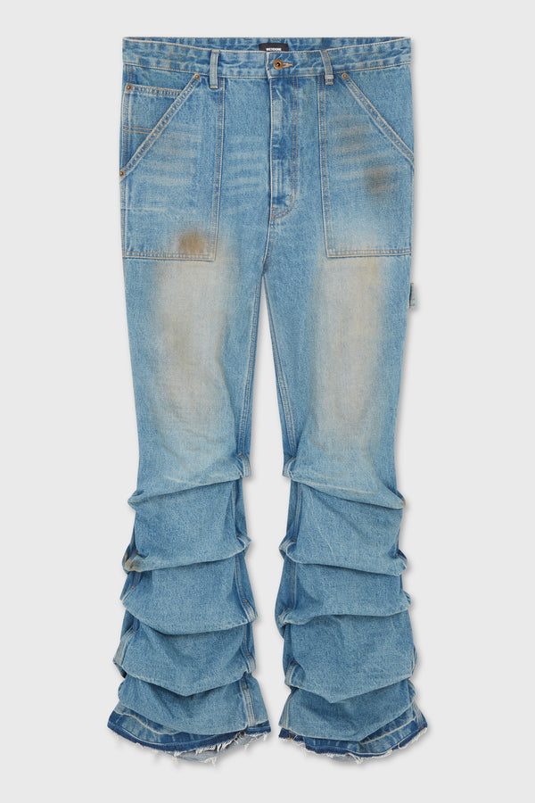 BLUE MENS WASHED AND WRINKLED DENIM PANTS