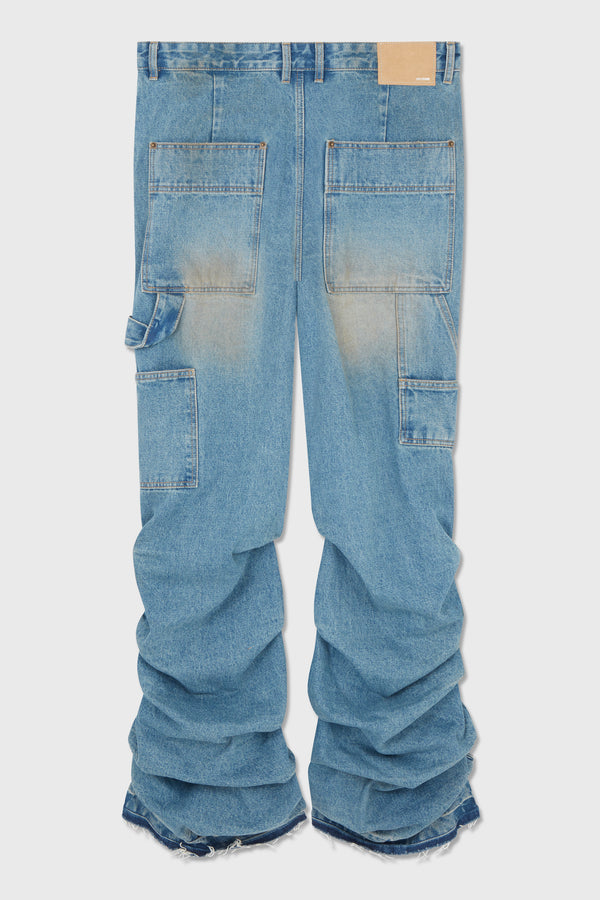 BLUE MENS WASHED AND WRINKLED DENIM PANTS