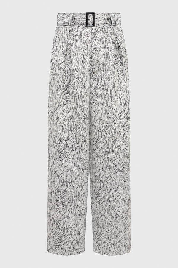 LARGE TROUSERS WITH BOX PLEATS IN FUR JACQUARD