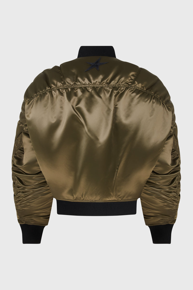 SATIN BOMBER JACKET MILITARY GREEN