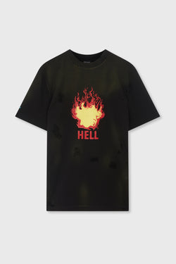 HELL T-SHIRT BLACK ORANGE SUNFADING