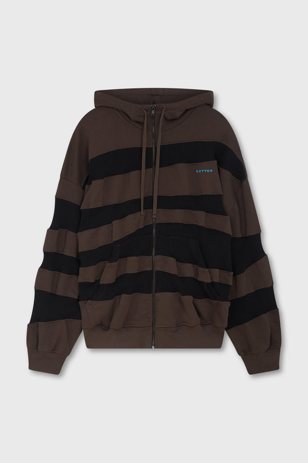 RIB ZIP HOODIE COCONUT BROWN BLACK