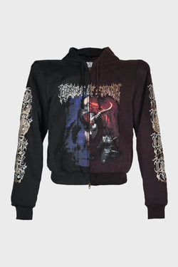 COF CUT-UP EXTREME SHOULDER FITTED ZIP-UP HOODIE BLACK/RED
