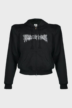 COF CUT-UP EXTREME SHOULDER FITTED ZIP-UP HOODIE WASHED BLACK