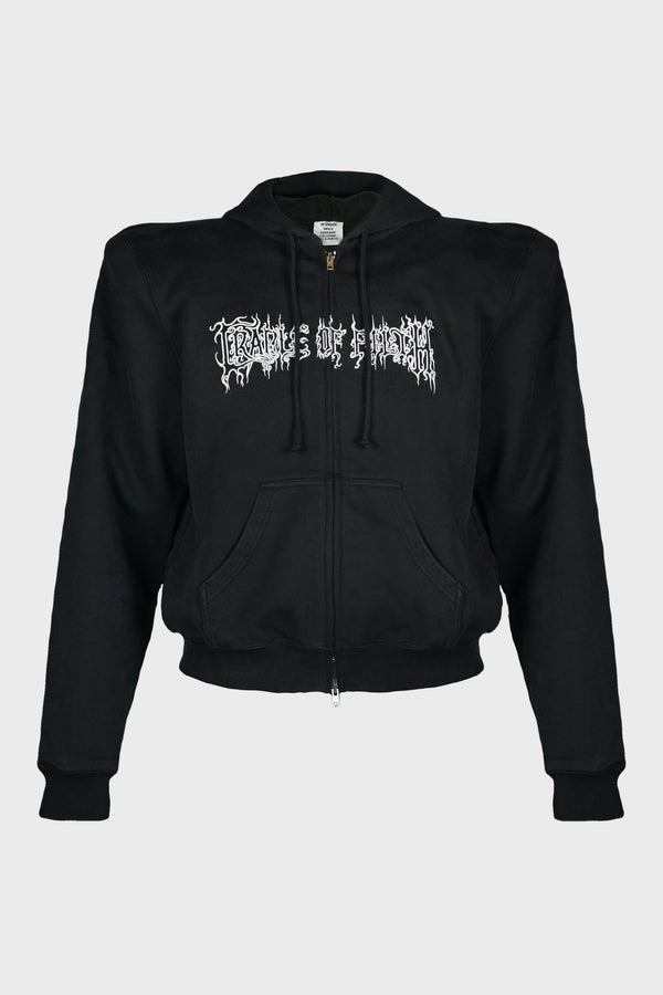 COF CUT-UP EXTREME SHOULDER FITTED ZIP-UP HOODIE WASHED BLACK