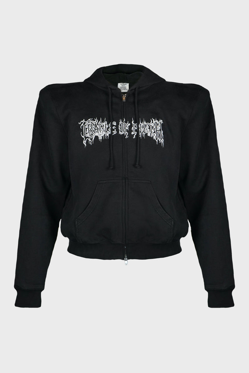 COF CUT-UP EXTREME SHOULDER FITTED ZIP-UP HOODIE WASHED BLACK