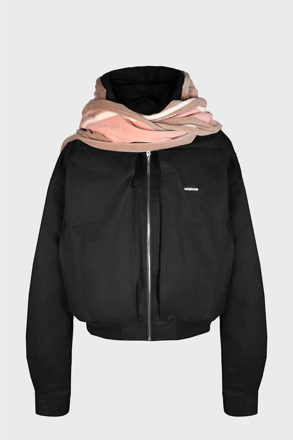 BLACK MENS SPORTY SCARF HARRINGTON JACKET