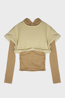 BEIGE WOMENS ROLLED- UP HOODIE