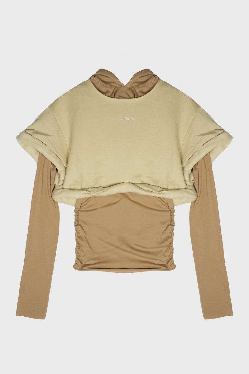 BEIGE WOMENS ROLLED- UP HOODIE