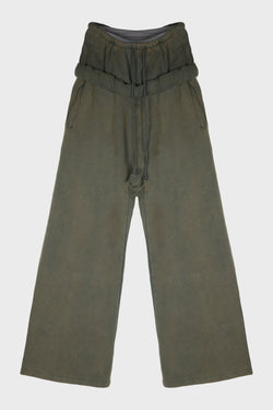 CHARCOAL WOMENS LAYERED ROLLED-UP LOUNGE TROUSER