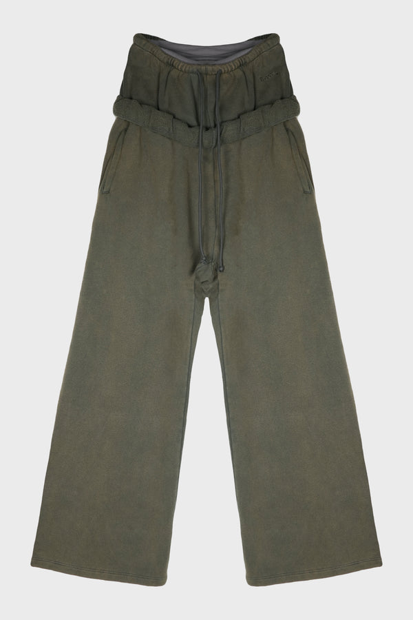 CHARCOAL WOMENS LAYERED ROLLED-UP LOUNGE TROUSER