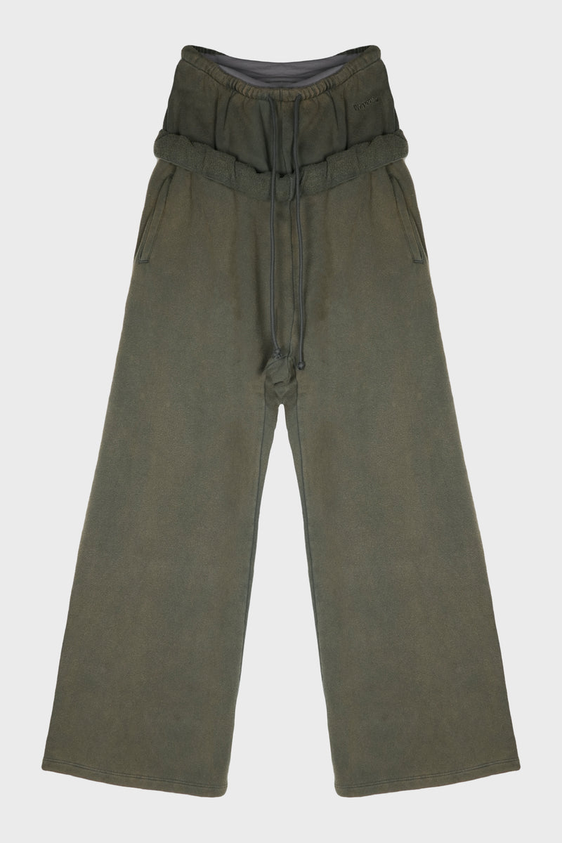 CHARCOAL WOMENS LAYERED ROLLED-UP LOUNGE TROUSER