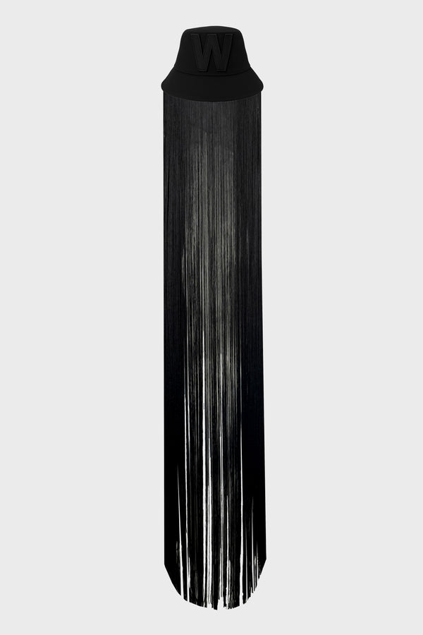 W-BUCKET HAT + FRINGES BLACK