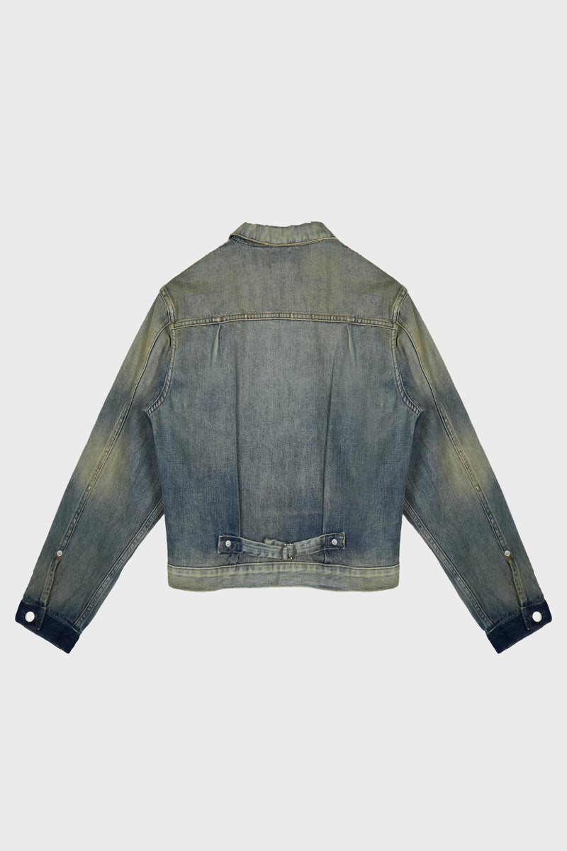 APPLIQUED DISTRESSED PANELLED DENIM JACKET