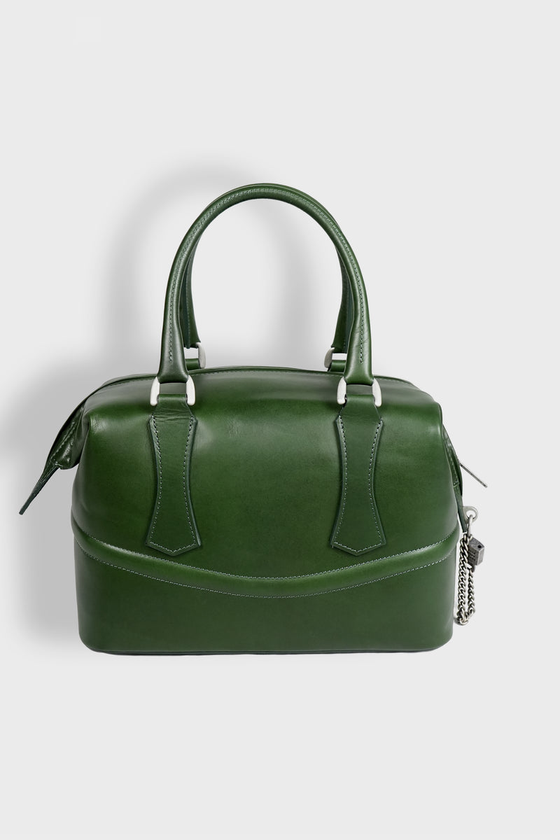 LOGO EMBOSSED LEATHER MESSENGER BAG GREEN