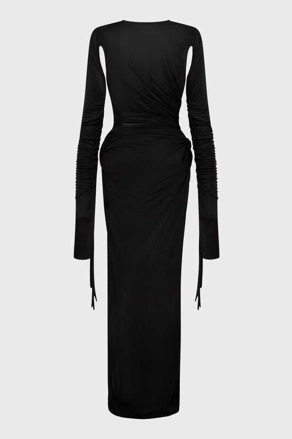 DRAPED JERSEY LONG DRESS WITH CUT-OUT BLACK