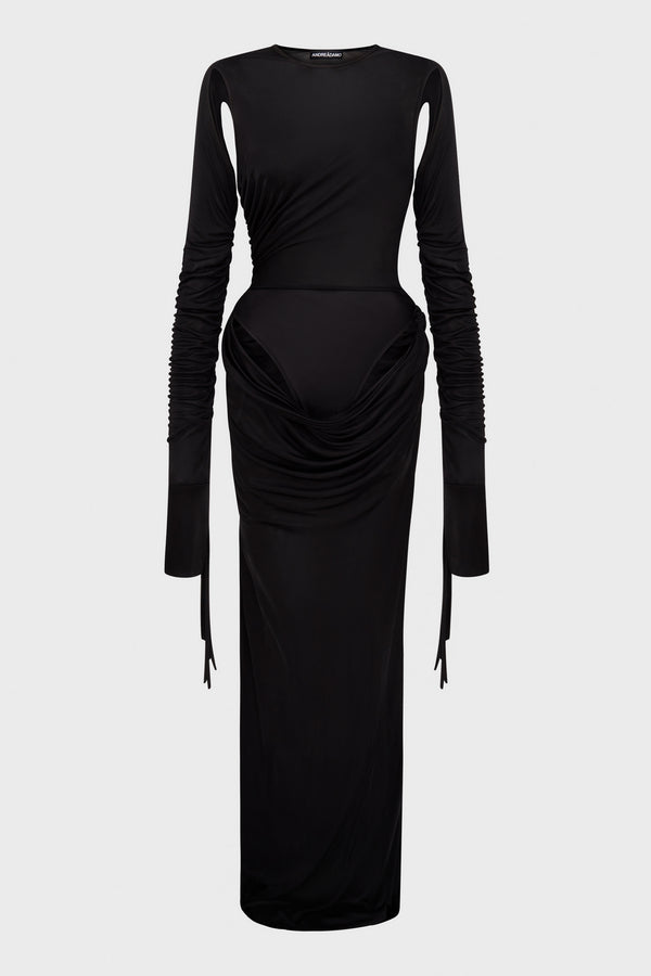 DRAPED JERSEY LONG DRESS WITH CUT-OUT BLACK