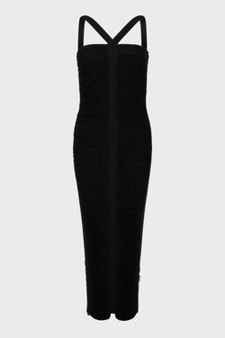 FLOATINIG RIBS LONG DRESS WITH LACING BLACK