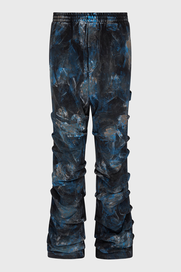 BLUE ABSTRACT PAINTED WRINKLE PANTS