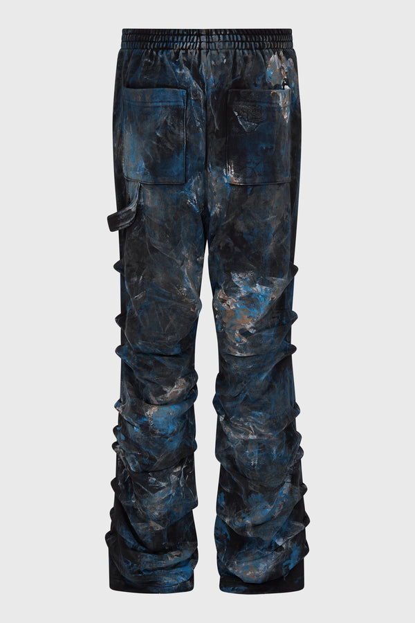BLUE ABSTRACT PAINTED WRINKLE PANTS