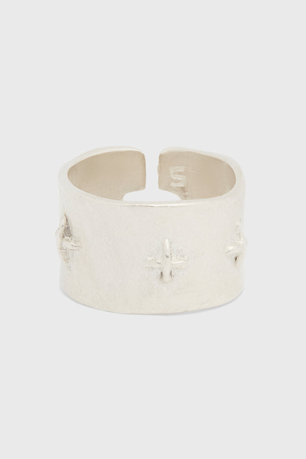 THICK SILVER STITCHED MULTIPLE CROSS RING