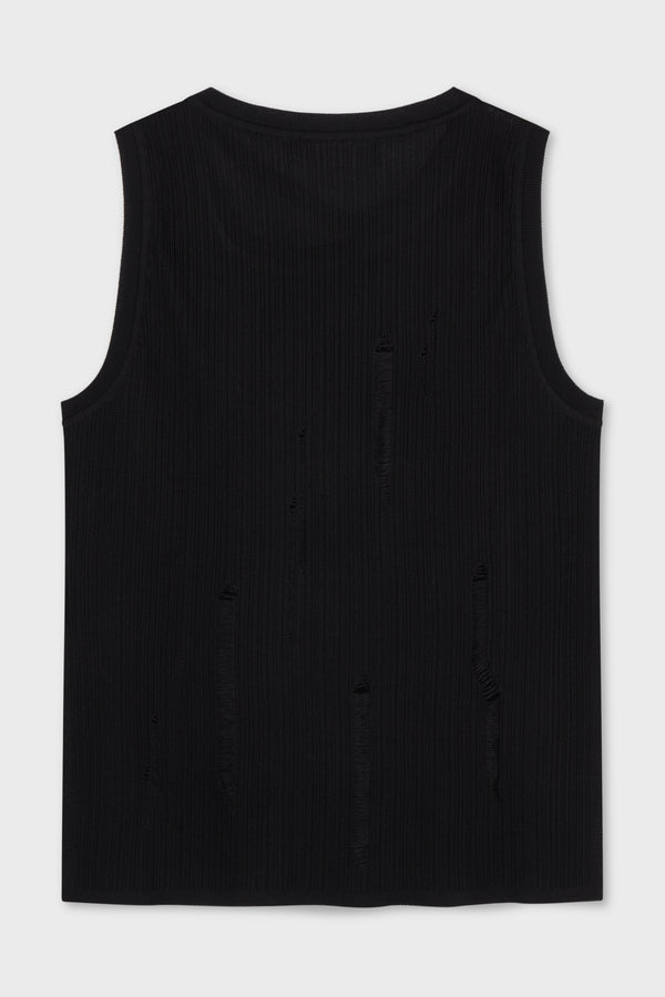 KNITTED RIB TANK TOP IN OPENWORK KNIT BLACK