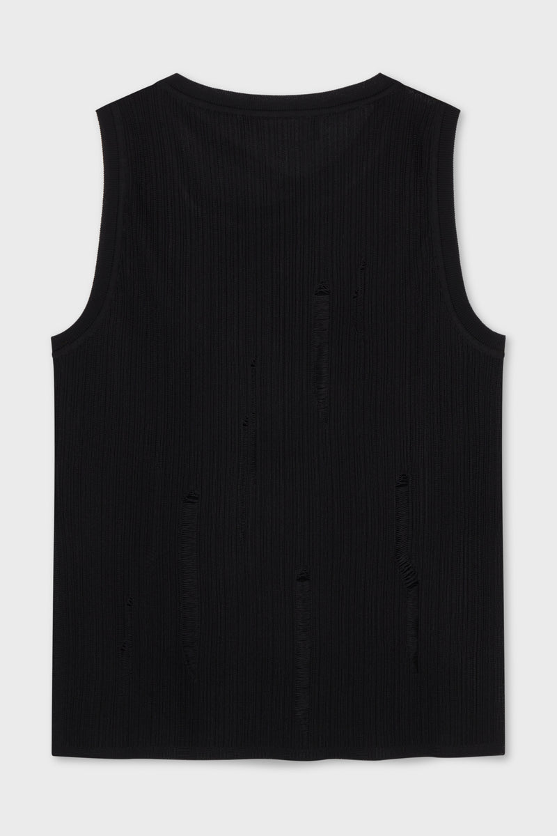 KNITTED RIB TANK TOP IN OPENWORK KNIT BLACK