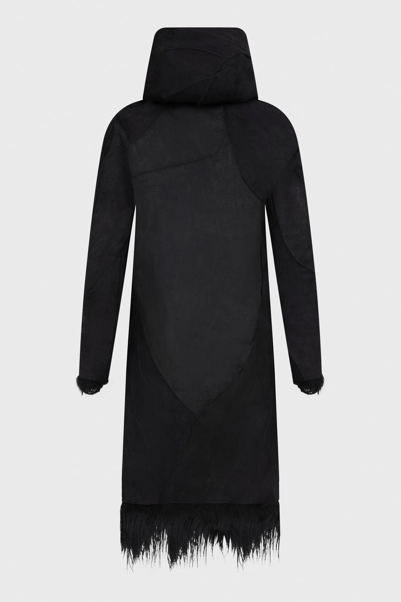 DISTORTION CURVED HOODED COAT