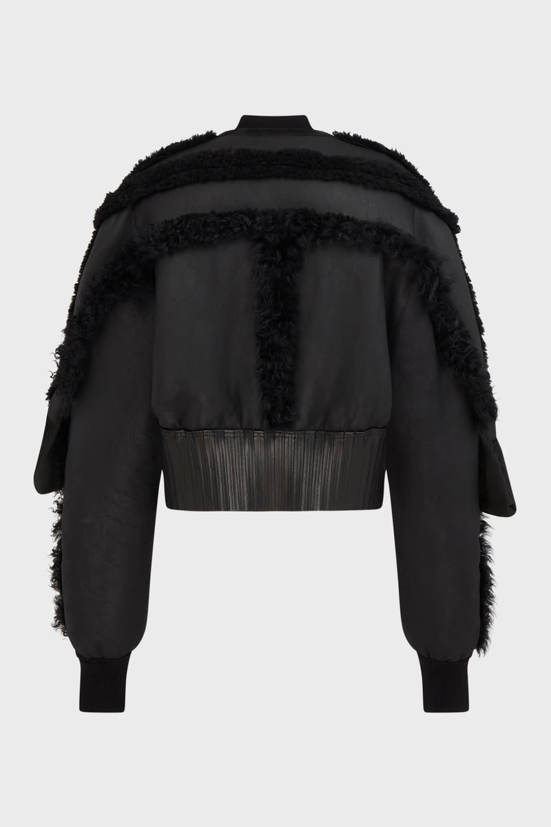 SHEARLING GIRDERED BOMBER CROPPED BLACK