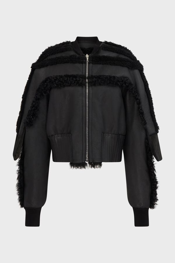 SHEARLING GIRDERED BOMBER CROPPED BLACK