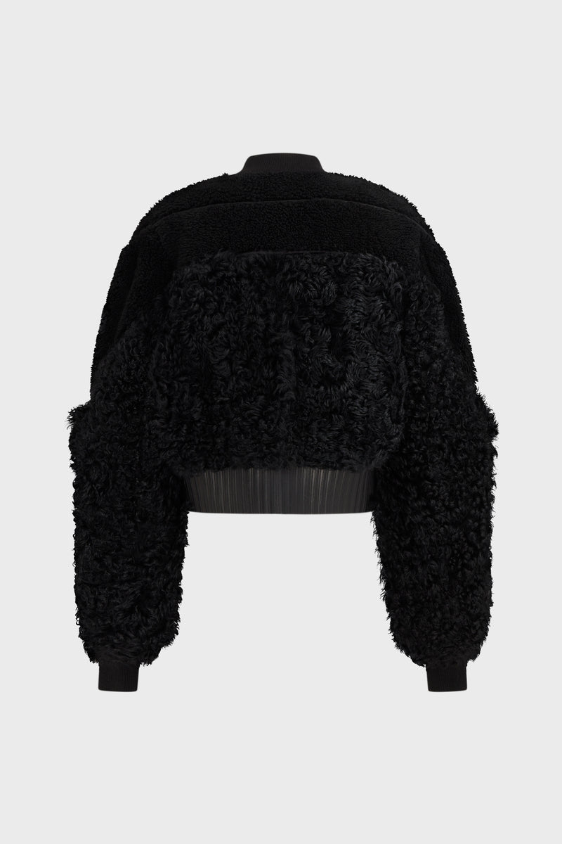 SHEARLING GIRDERED BOMBER CROPPED BLACK