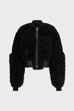 SHEARLING GIRDERED BOMBER CROPPED BLACK