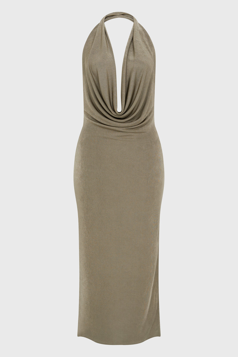 COWL NECK MAXI DRESS SILVER