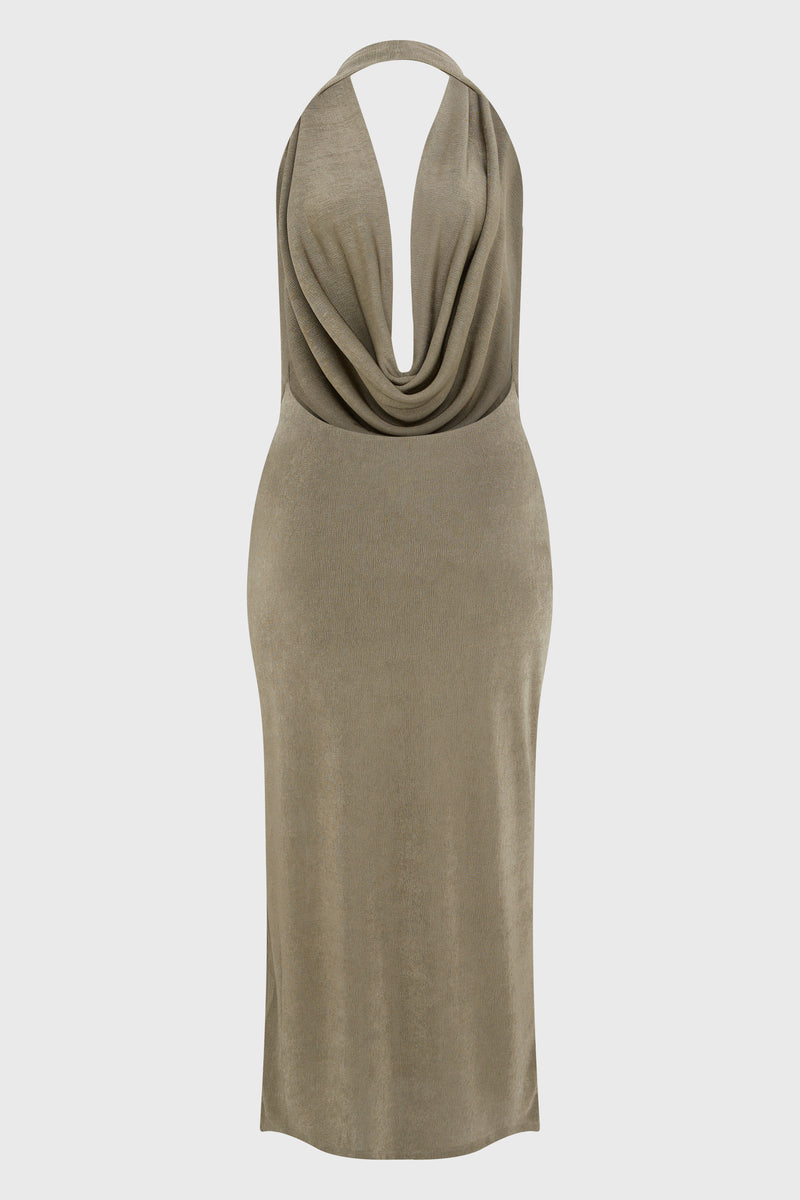 COWL NECK MAXI DRESS SILVER