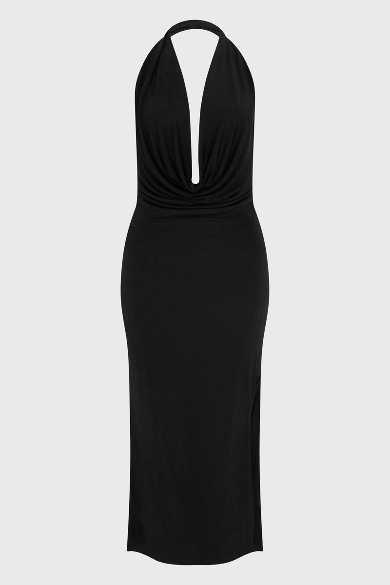 COWL NECK MAXI DRESS BLACK