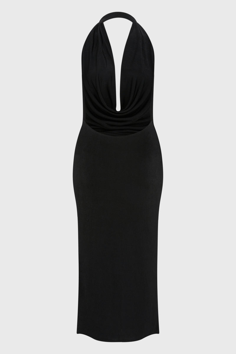 COWL NECK MAXI DRESS BLACK