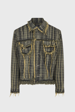 RAW EDGES DENIM JACKET TARTAN DENIM